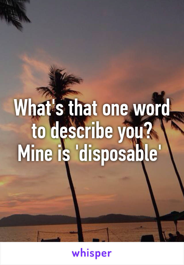 What's that one word to describe you?
Mine is 'disposable' 