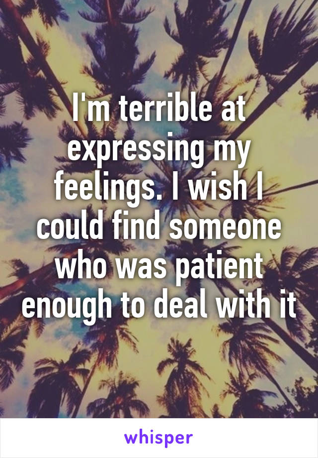 I'm terrible at expressing my feelings. I wish I could find someone who was patient enough to deal with it  