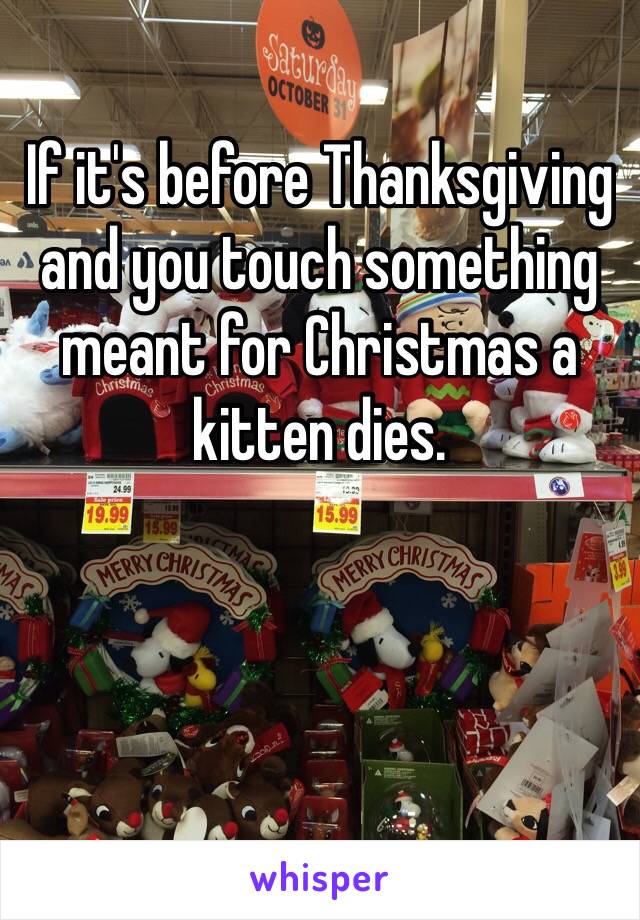 If it's before Thanksgiving and you touch something meant for Christmas a kitten dies. 