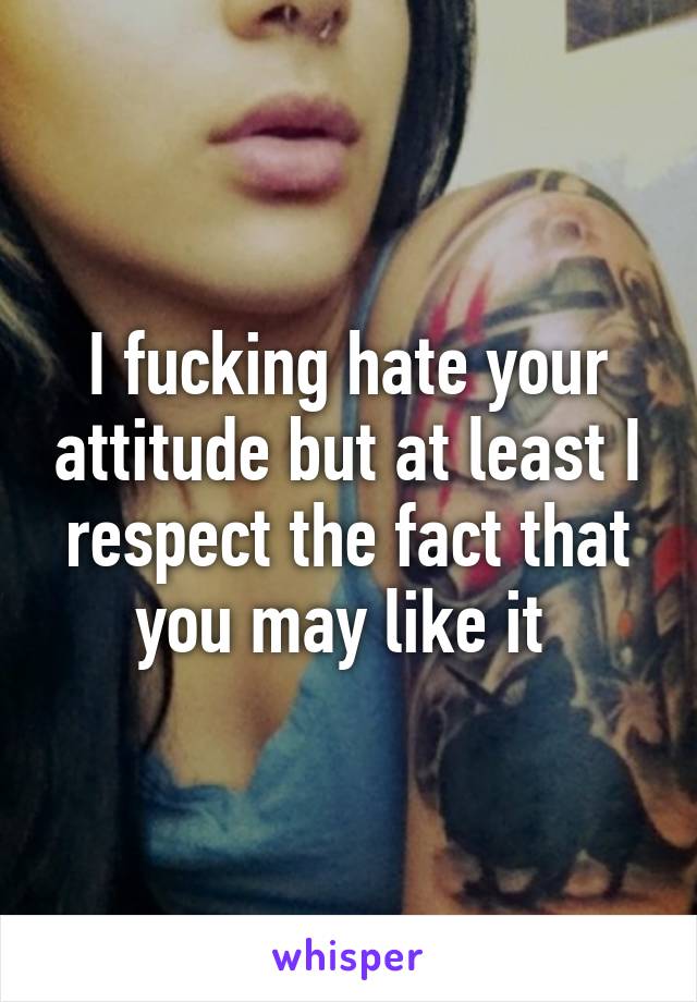 I fucking hate your attitude but at least I respect the fact that you may like it 