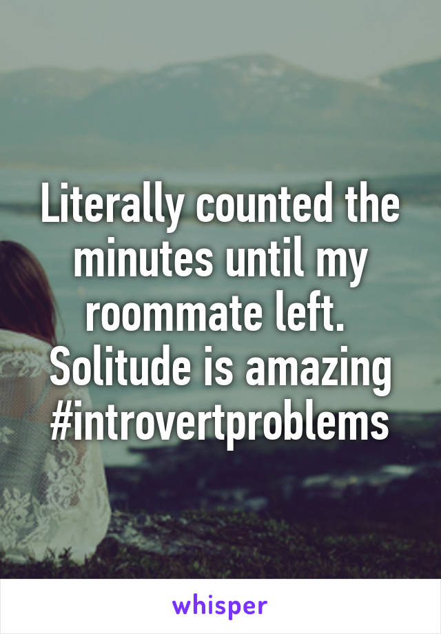 Literally counted the minutes until my roommate left. 
Solitude is amazing #introvertproblems