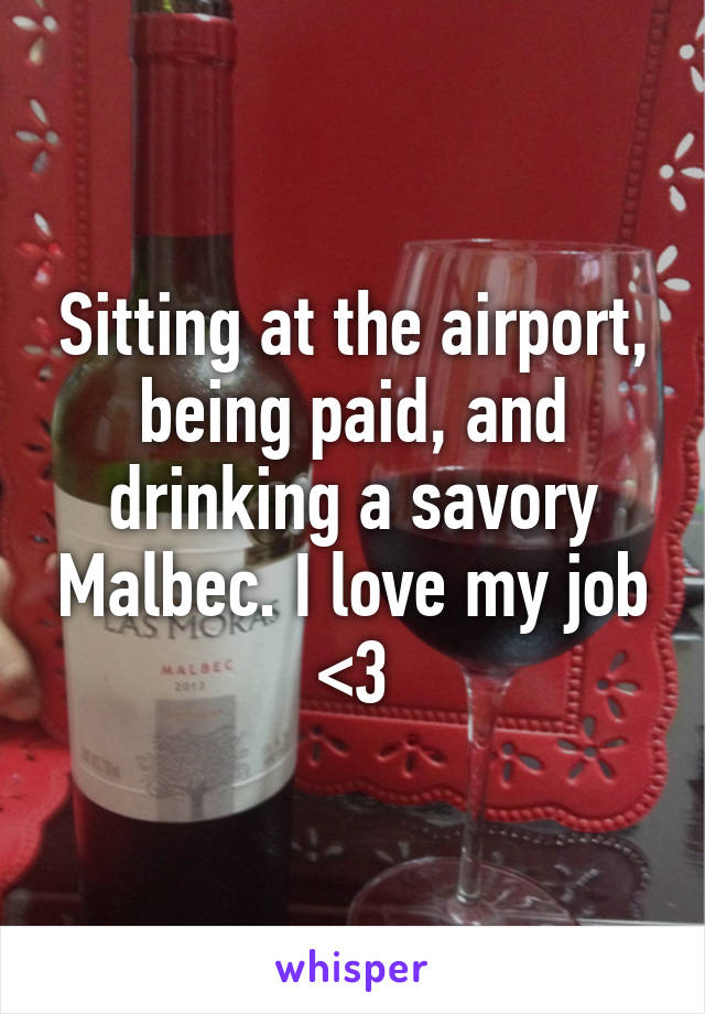 Sitting at the airport, being paid, and drinking a savory Malbec. I love my job <3