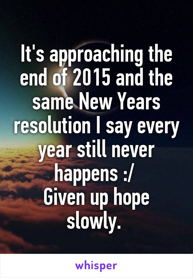 It's approaching the end of 2015 and the same New Years resolution I say every year still never happens :/ 
Given up hope slowly. 