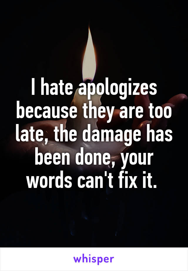 I hate apologizes because they are too late, the damage has been done, your words can't fix it. 