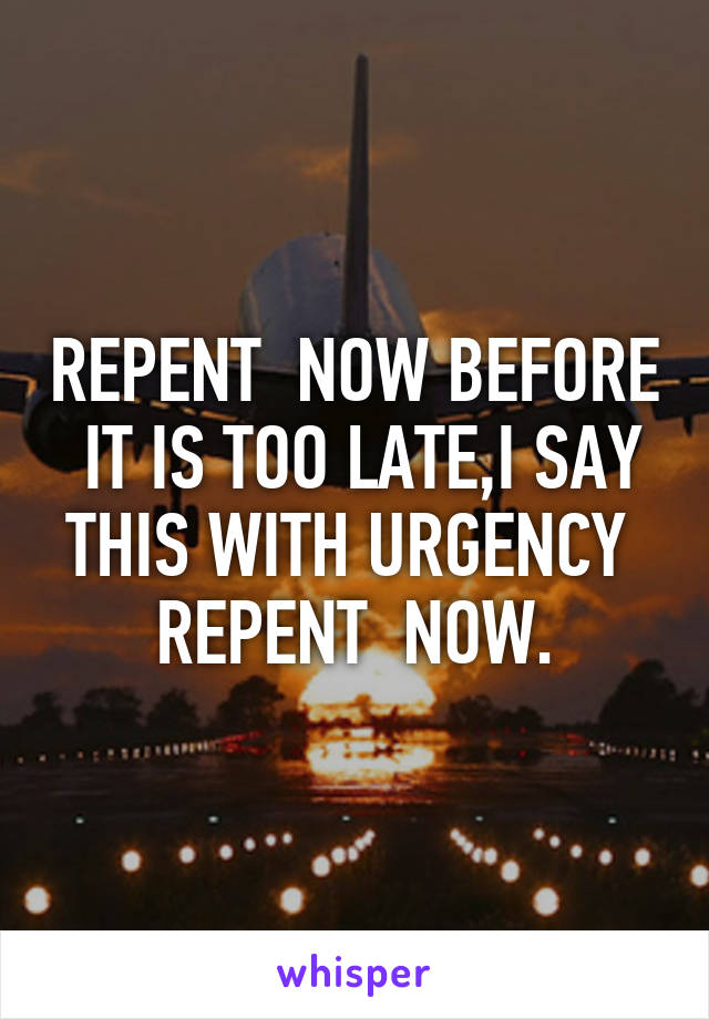 REPENT  NOW BEFORE  IT IS TOO LATE,I SAY THIS WITH URGENCY  REPENT  NOW.