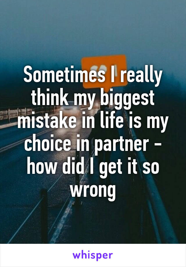 Sometimes I really think my biggest mistake in life is my choice in partner - how did I get it so wrong