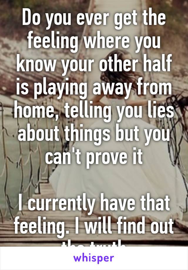 Do you ever get the feeling where you know your other half is playing away from home, telling you lies about things but you can't prove it

I currently have that feeling. I will find out the truth