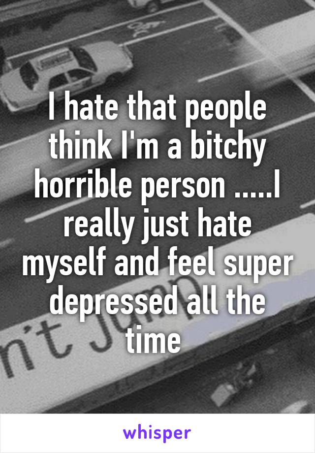 I hate that people think I'm a bitchy horrible person .....I really just hate myself and feel super depressed all the time 