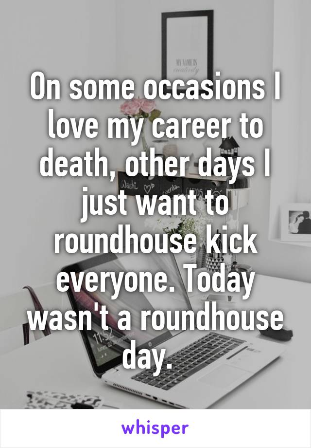 On some occasions I love my career to death, other days I just want to roundhouse kick everyone. Today wasn't a roundhouse day.  