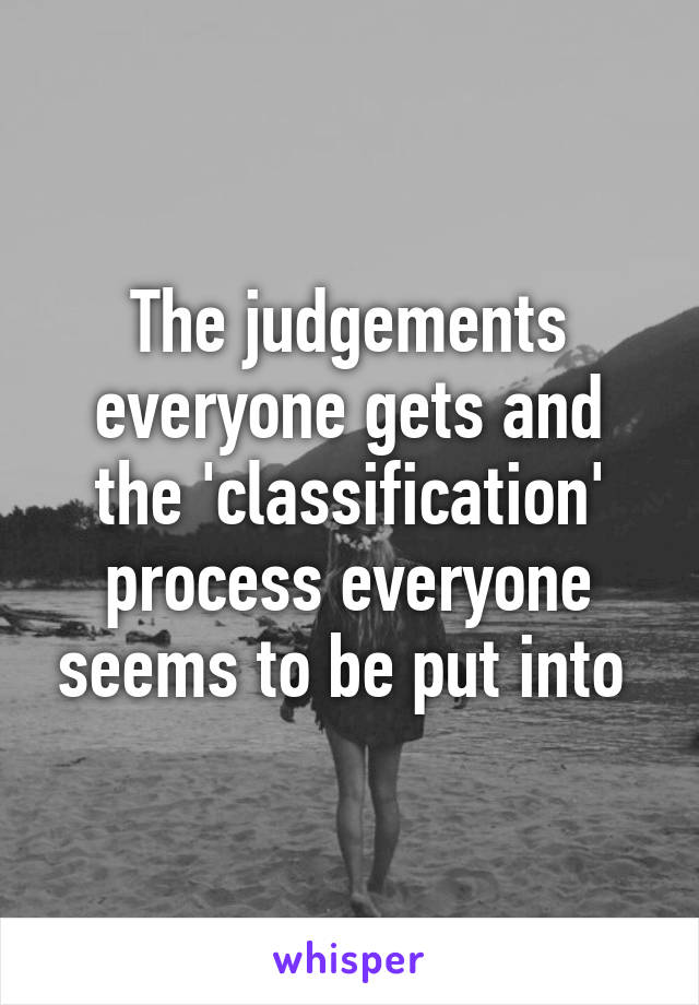 The judgements everyone gets and the 'classification' process everyone seems to be put into 