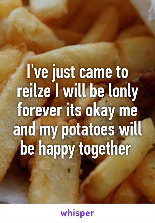 I've just came to reilze I will be lonly forever its okay me and my potatoes will be happy together 