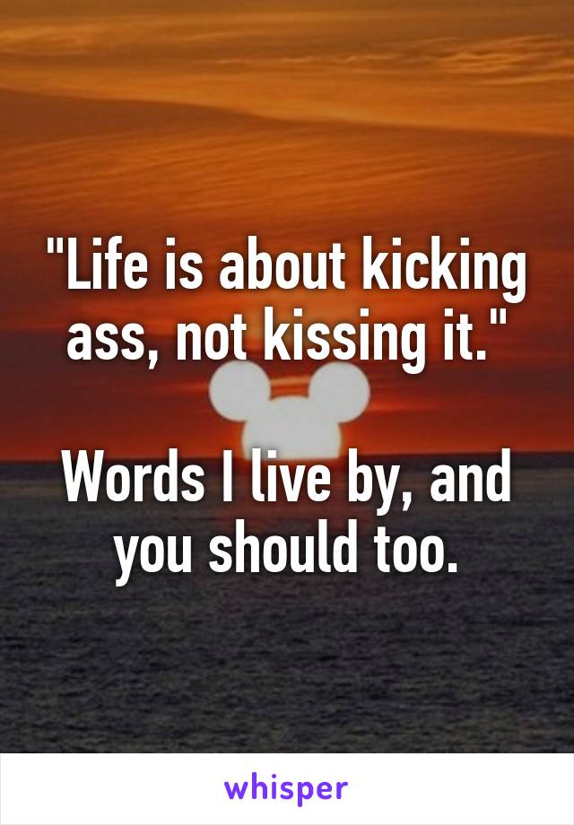 "Life is about kicking ass, not kissing it."

Words I live by, and you should too.