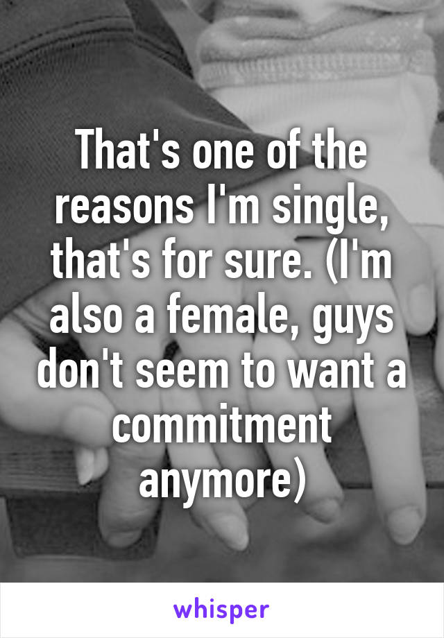 That's one of the reasons I'm single, that's for sure. (I'm also a female, guys don't seem to want a commitment anymore)