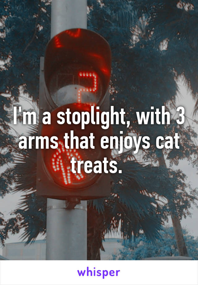 I'm a stoplight, with 3 arms that enjoys cat treats. 