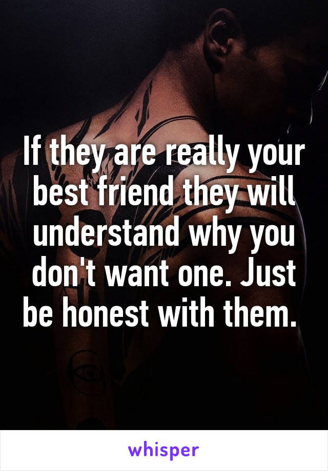 If they are really your best friend they will understand why you don't want one. Just be honest with them. 