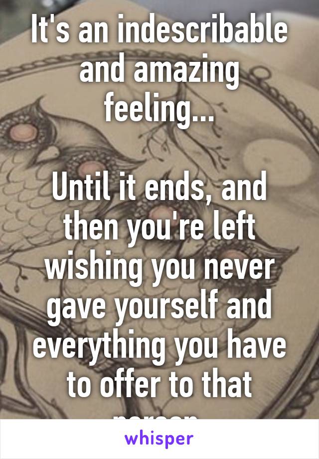 It's an indescribable and amazing feeling...

Until it ends, and then you're left wishing you never gave yourself and everything you have to offer to that person.