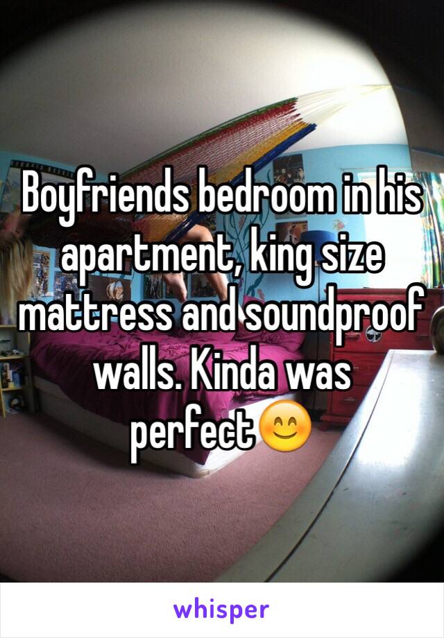 Boyfriends bedroom in his apartment, king size mattress and soundproof walls. Kinda was perfect😊 