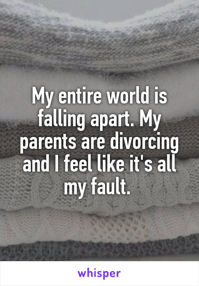 My entire world is falling apart. My parents are divorcing and I feel like it's all my fault. 