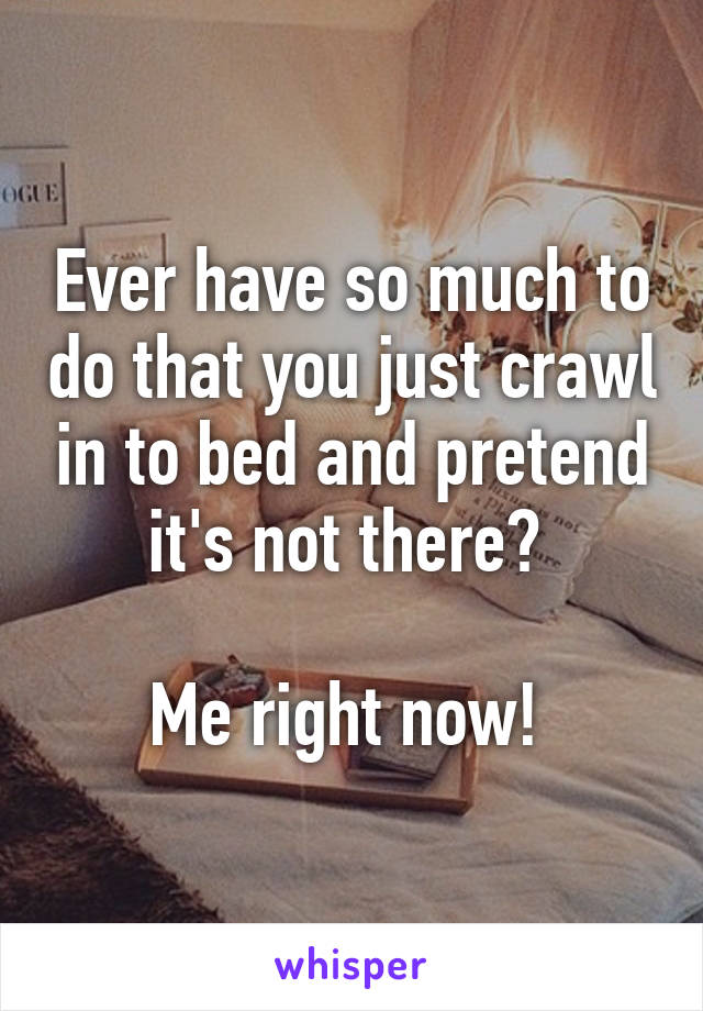 Ever have so much to do that you just crawl in to bed and pretend it's not there? 

Me right now! 