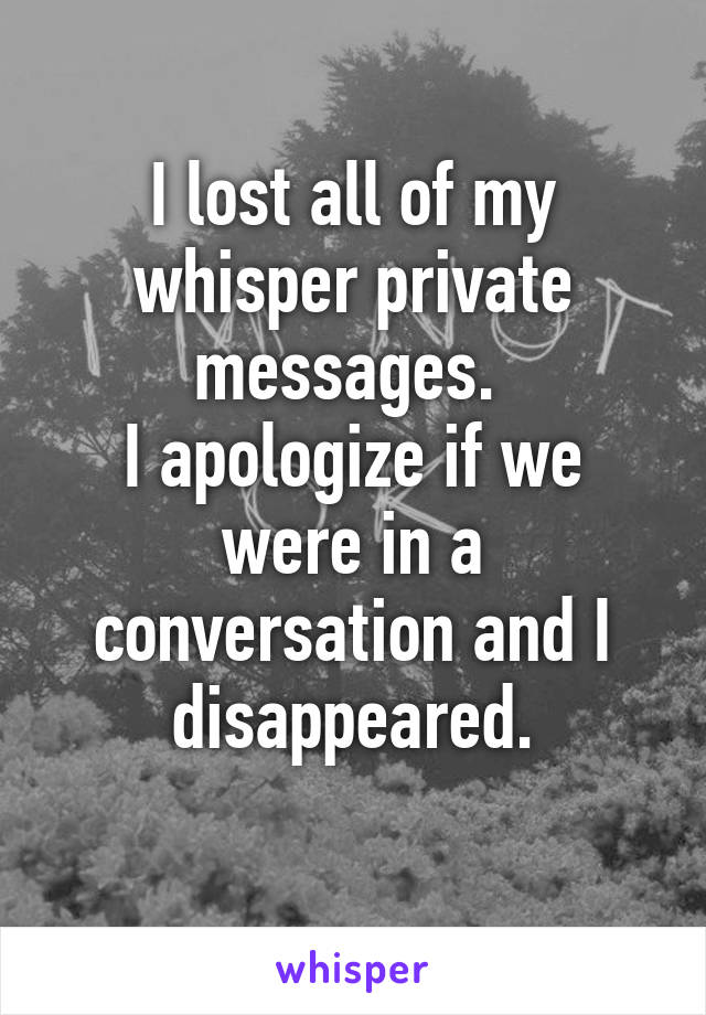 I lost all of my whisper private messages. 
I apologize if we were in a conversation and I disappeared.
