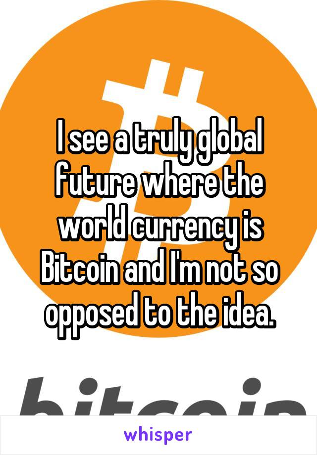 I see a truly global future where the world currency is Bitcoin and I'm not so opposed to the idea.