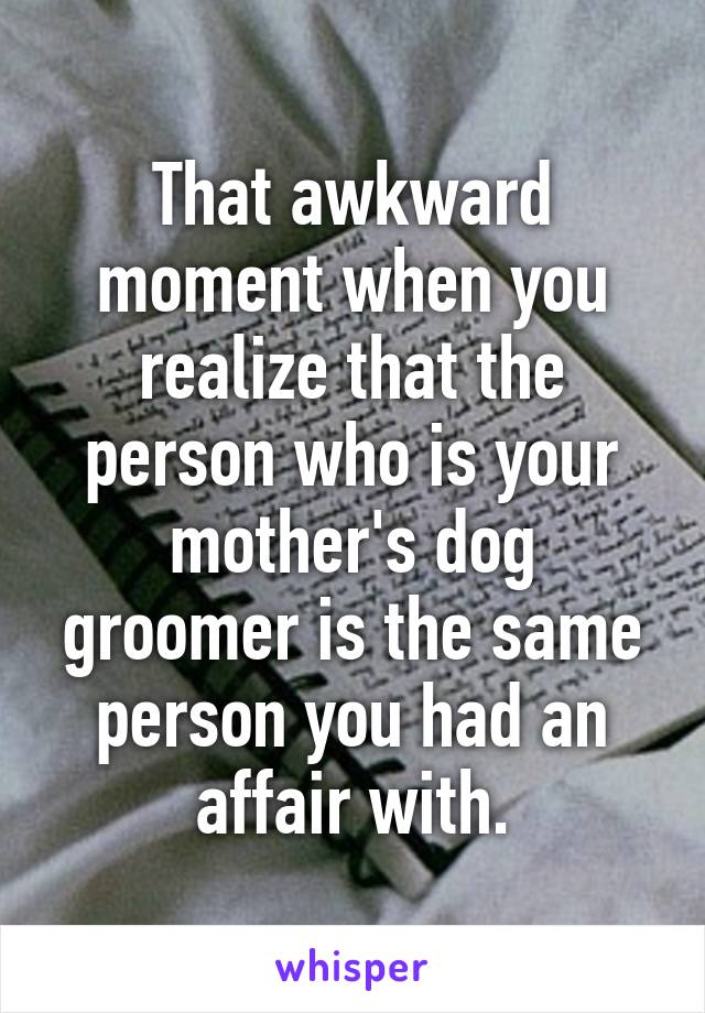 That awkward moment when you realize that the person who is your mother's dog groomer is the same person you had an affair with.