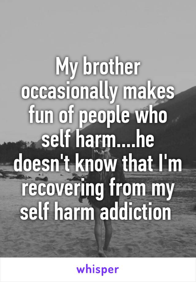 My brother occasionally makes fun of people who self harm....he doesn't know that I'm recovering from my self harm addiction 