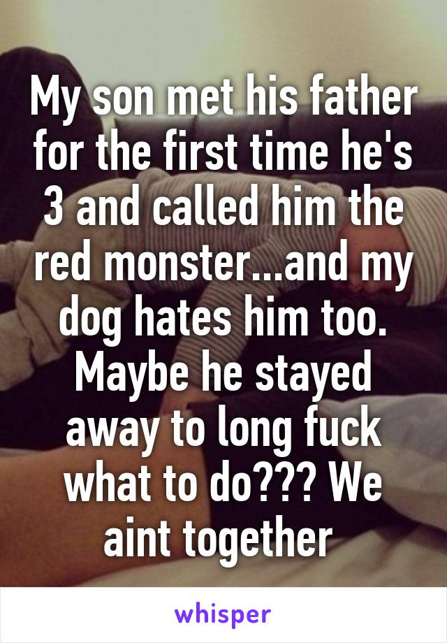 My son met his father for the first time he's 3 and called him the red monster...and my dog hates him too. Maybe he stayed away to long fuck what to do??? We aint together 