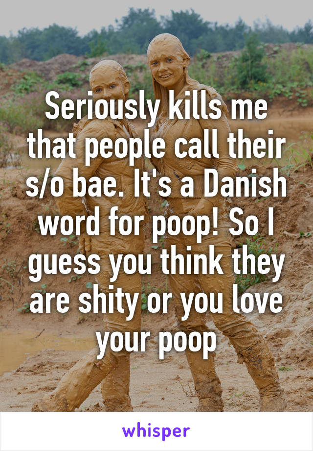 Seriously kills me that people call their s/o bae. It's a Danish word for poop! So I guess you think they are shity or you love your poop