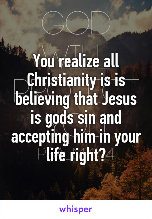 You realize all Christianity is is believing that Jesus is gods sin and accepting him in your life right?