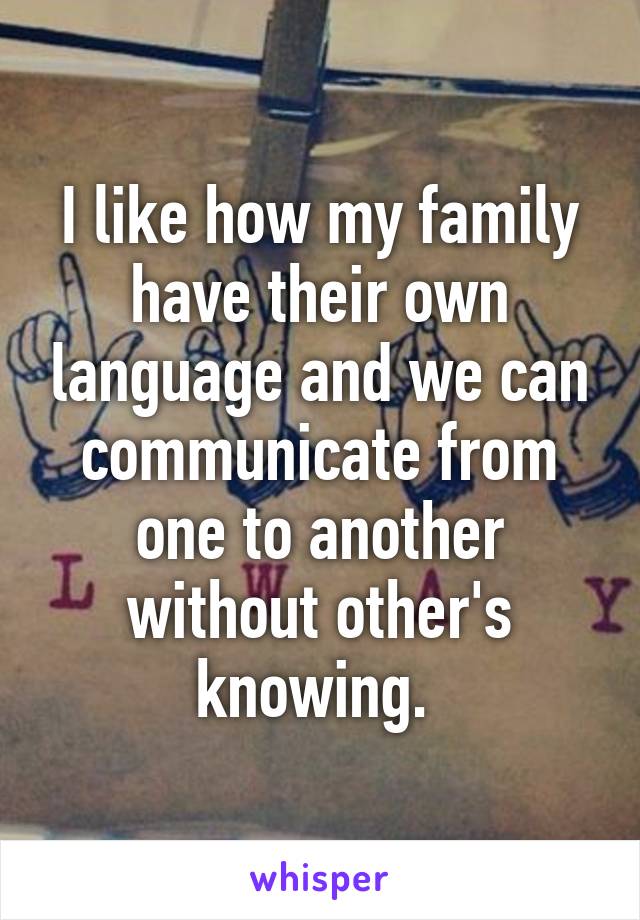 I like how my family have their own language and we can communicate from one to another without other's knowing. 