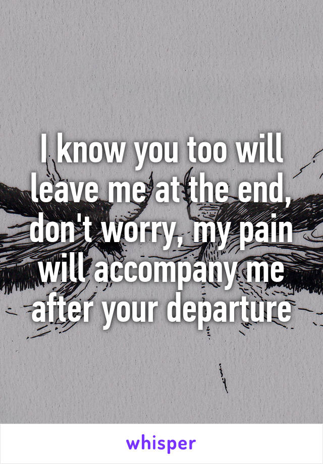 I know you too will leave me at the end, don't worry, my pain will accompany me after your departure