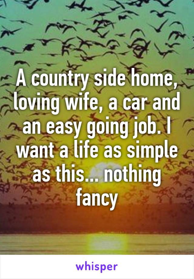 A country side home, loving wife, a car and an easy going job. I want a life as simple as this... nothing fancy