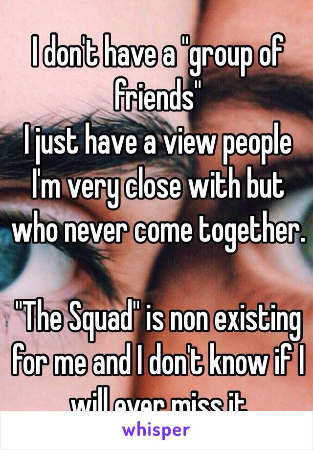 I don't have a "group of friends"
I just have a view people I'm very close with but who never come together. 

"The Squad" is non existing for me and I don't know if I will ever miss it