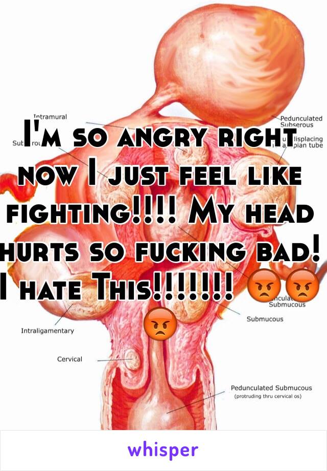 I'm so angry right now I just feel like fighting!!!! My head hurts so fucking bad! I hate This!!!!!!! 😡😡😡