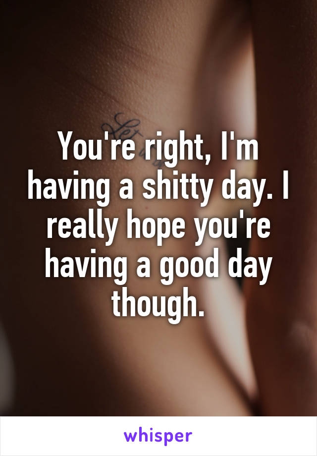 You're right, I'm having a shitty day. I really hope you're having a good day though.