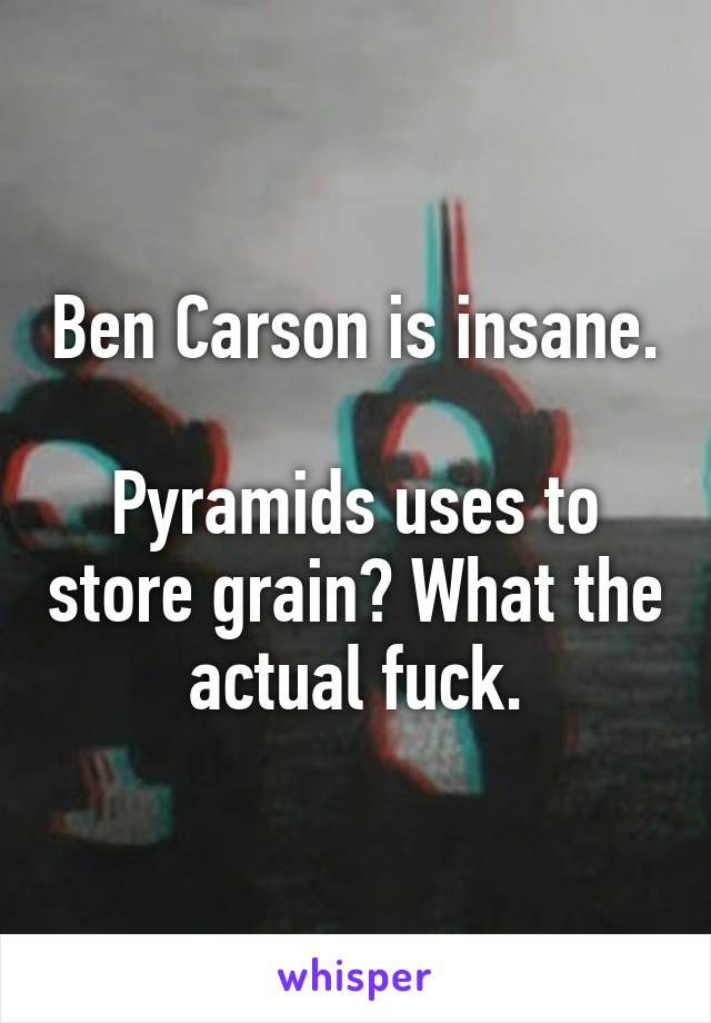 Ben Carson is insane. 
Pyramids uses to store grain? What the actual fuck.