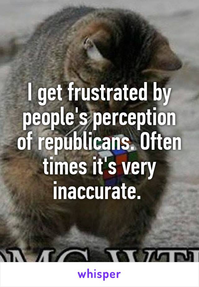 I get frustrated by people's perception of republicans. Often times it's very inaccurate. 