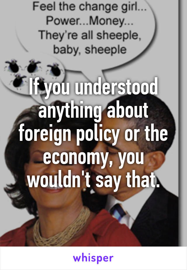 If you understood anything about foreign policy or the economy, you wouldn't say that.