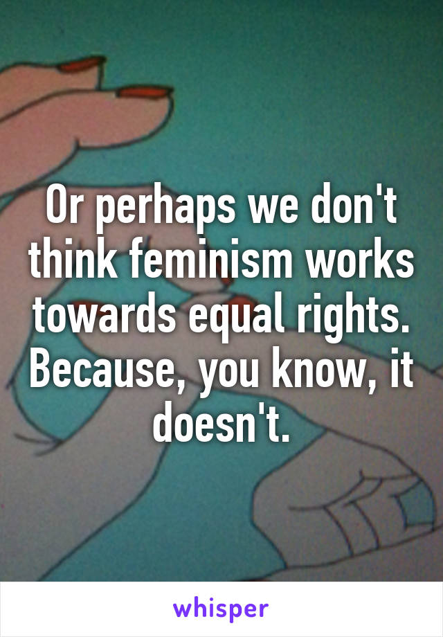 Or perhaps we don't think feminism works towards equal rights. Because, you know, it doesn't.