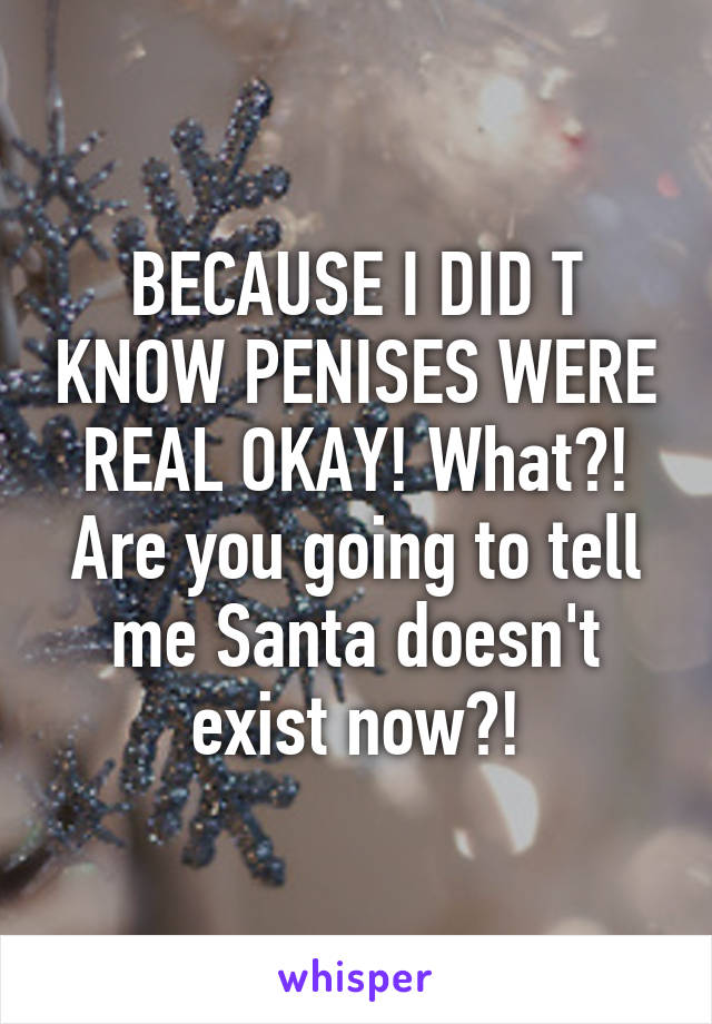 BECAUSE I DID T KNOW PENISES WERE REAL OKAY! What?! Are you going to tell me Santa doesn't exist now?!