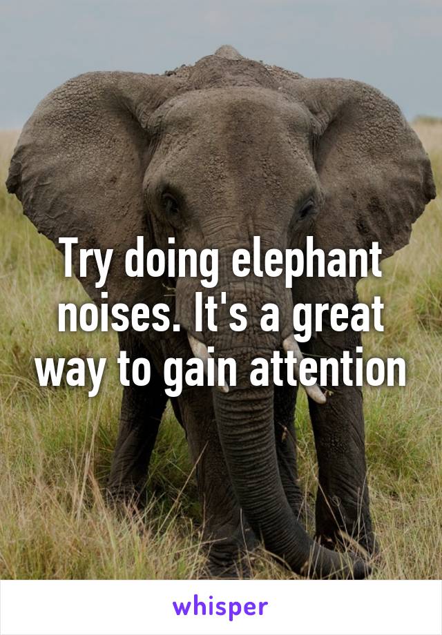 Try doing elephant noises. It's a great way to gain attention