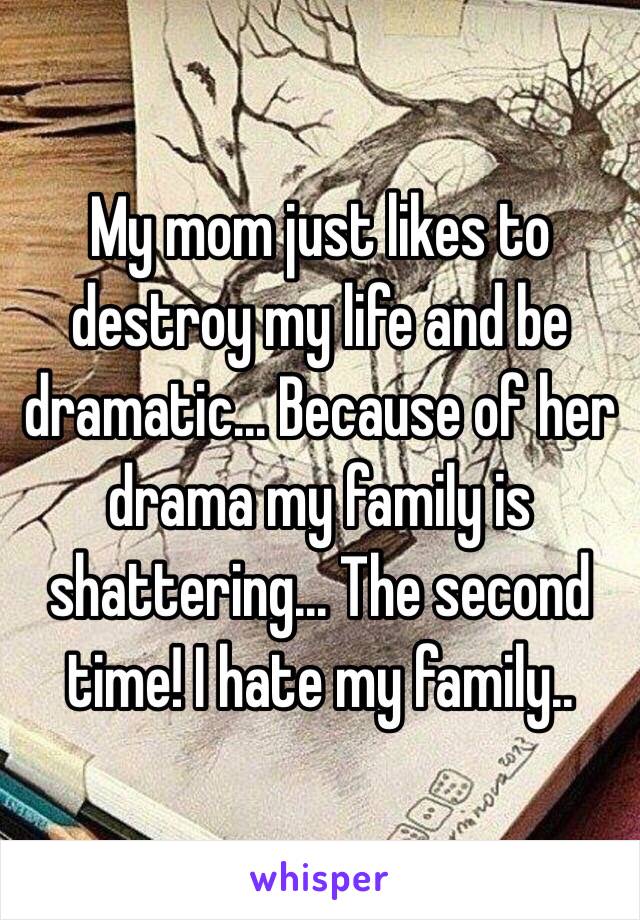 My mom just likes to destroy my life and be dramatic... Because of her drama my family is shattering... The second time! I hate my family..