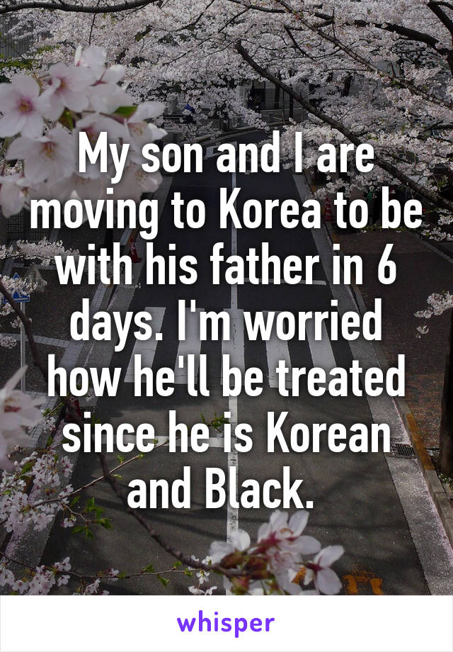 My son and I are moving to Korea to be with his father in 6 days. I'm worried how he'll be treated since he is Korean and Black. 