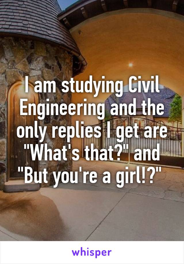 I am studying Civil Engineering and the only replies I get are "What's that?" and "But you're a girl!?" 