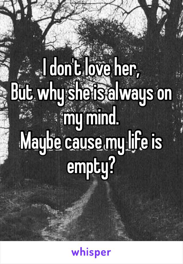 I don't love her,
But why she is always on my mind.
Maybe cause my life is empty?
