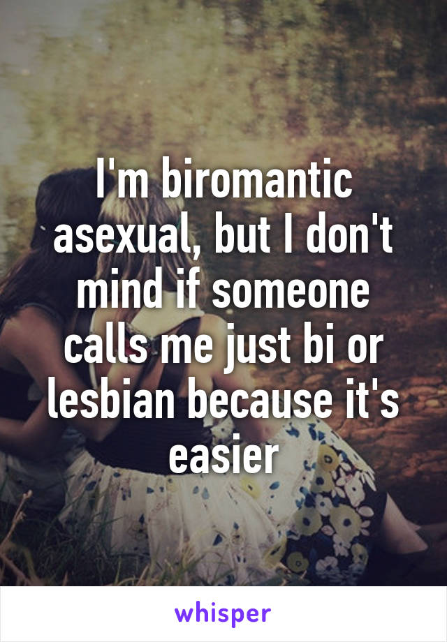 I'm biromantic asexual, but I don't mind if someone calls me just bi or lesbian because it's easier