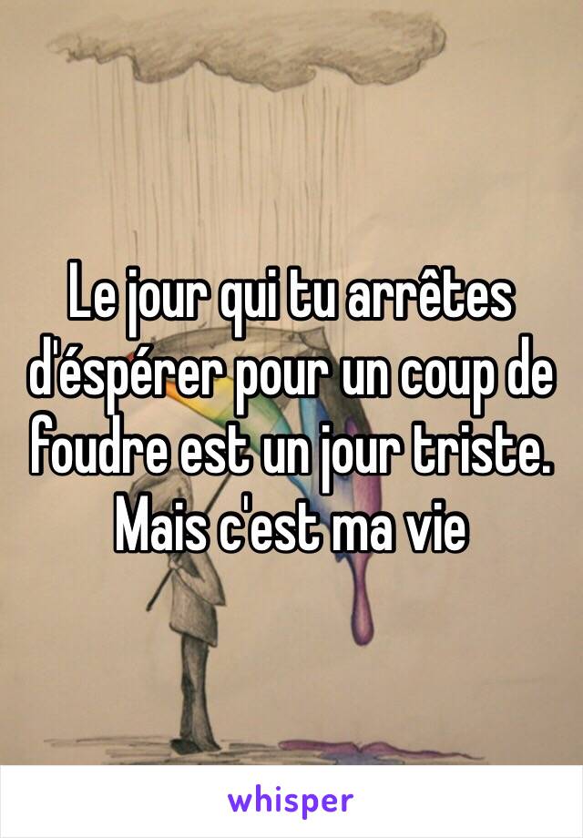 Le jour qui tu arrêtes d'éspérer pour un coup de foudre est un jour triste. Mais c'est ma vie