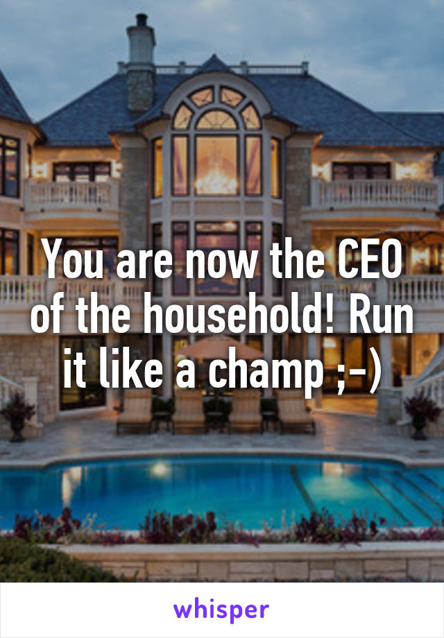 You are now the CEO of the household! Run it like a champ ;-)