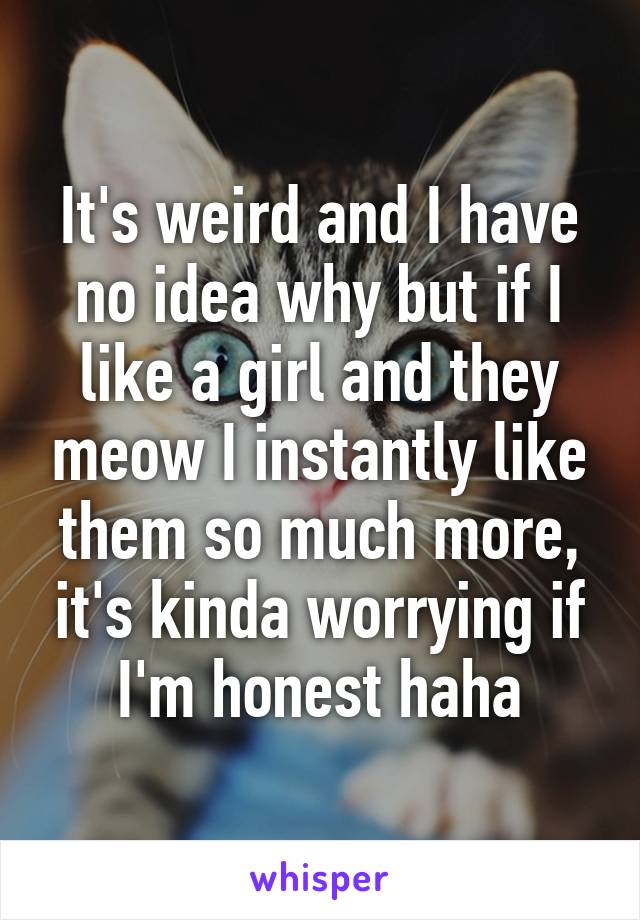 It's weird and I have no idea why but if I like a girl and they meow I instantly like them so much more, it's kinda worrying if I'm honest haha